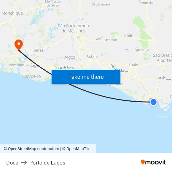 Doca to Porto de Lagos map