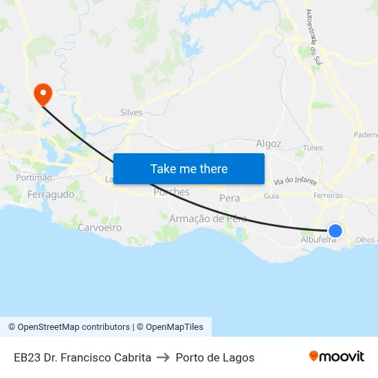 EB23 Dr. Francisco Cabrita to Porto de Lagos map