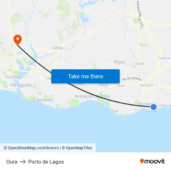 Oura to Porto de Lagos map