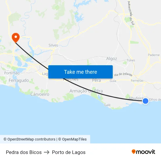 Pedra dos Bicos to Porto de Lagos map