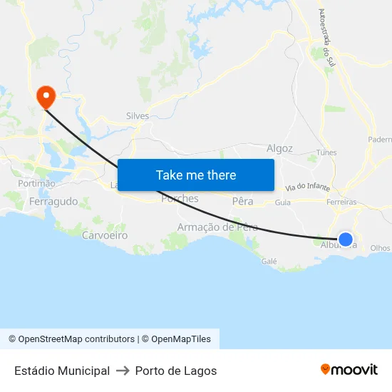 Estádio Municipal to Porto de Lagos map