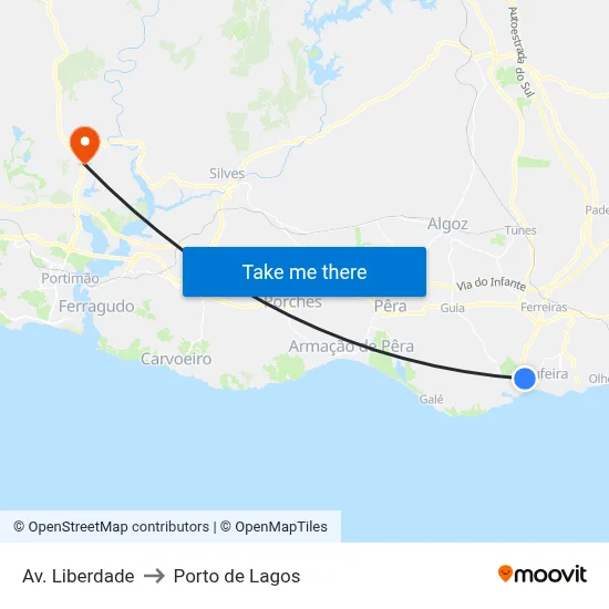 Av. Liberdade to Porto de Lagos map