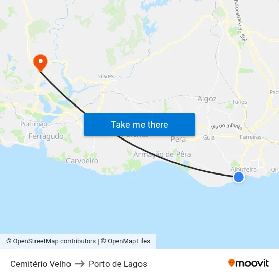 Cemitério Velho to Porto de Lagos map