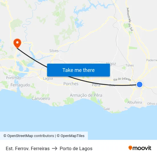 Est. Ferrov. Ferreiras to Porto de Lagos map