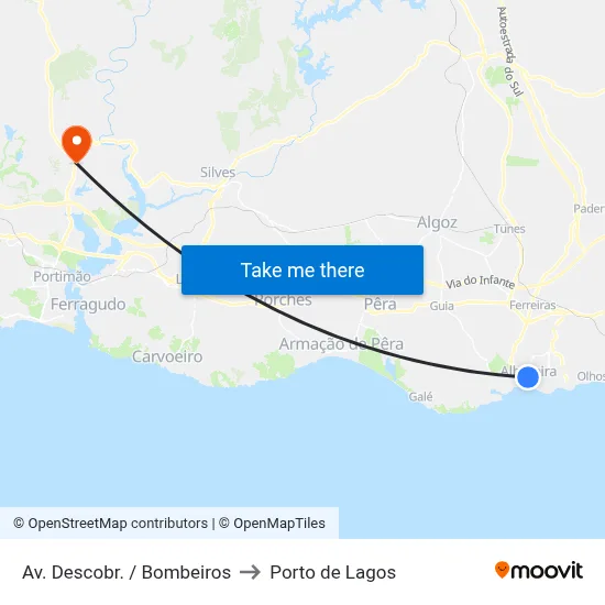 Av. Descobr. / Bombeiros to Porto de Lagos map