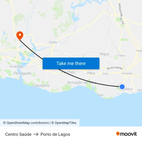 Centro Saúde to Porto de Lagos map