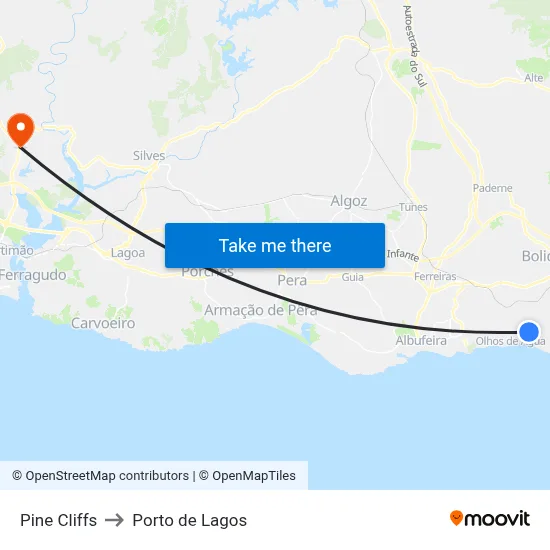 Pine Cliffs to Porto de Lagos map