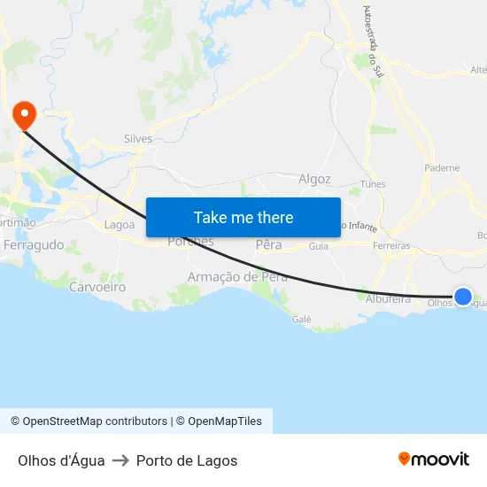 Olhos d'Água to Porto de Lagos map