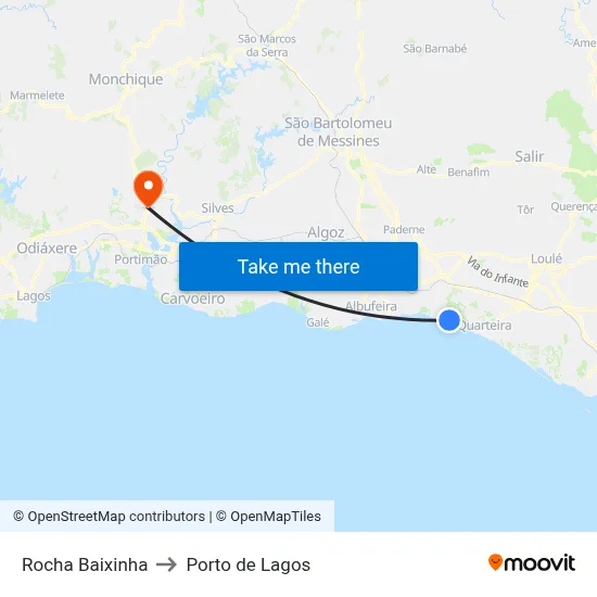 Rocha Baixinha to Porto de Lagos map