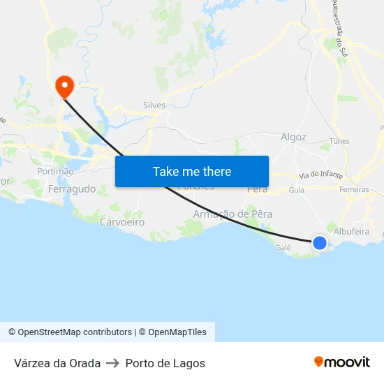 Várzea da Orada to Porto de Lagos map