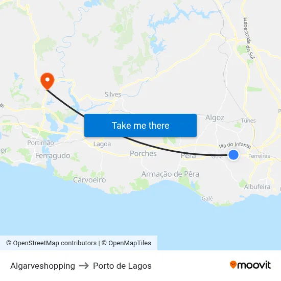 Algarveshopping to Porto de Lagos map
