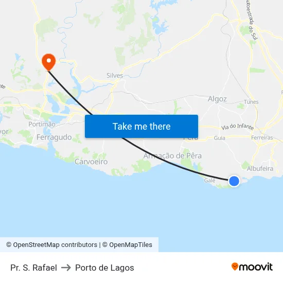 Pr. S. Rafael to Porto de Lagos map