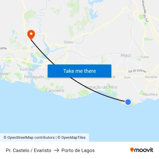 Pr. Castelo / Evaristo to Porto de Lagos map