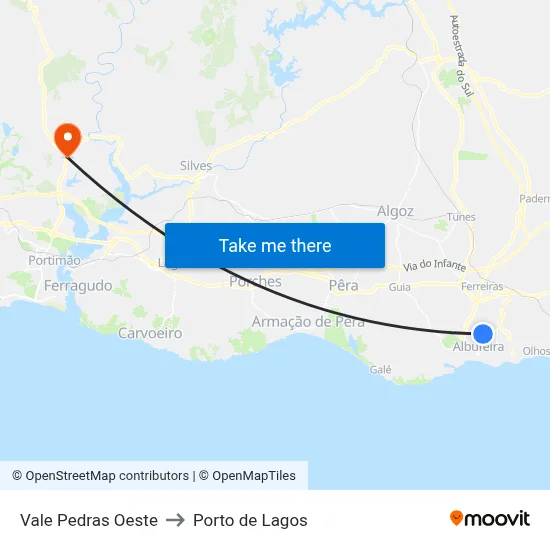 Vale Pedras Oeste to Porto de Lagos map