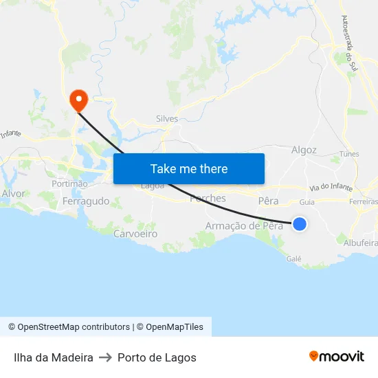 Ilha da Madeira to Porto de Lagos map