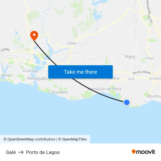 Galé to Porto de Lagos map