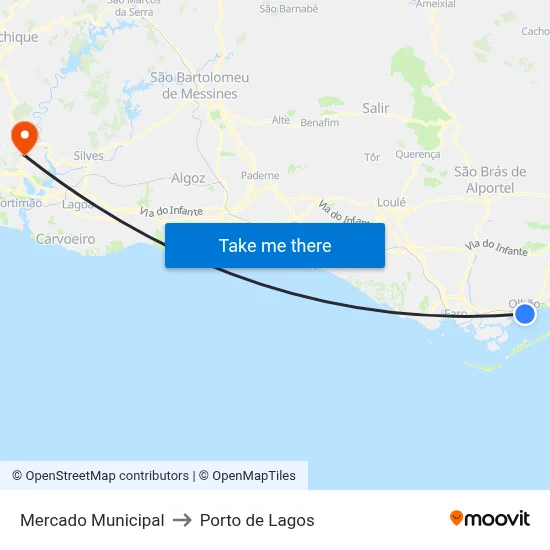 Mercado Municipal to Porto de Lagos map