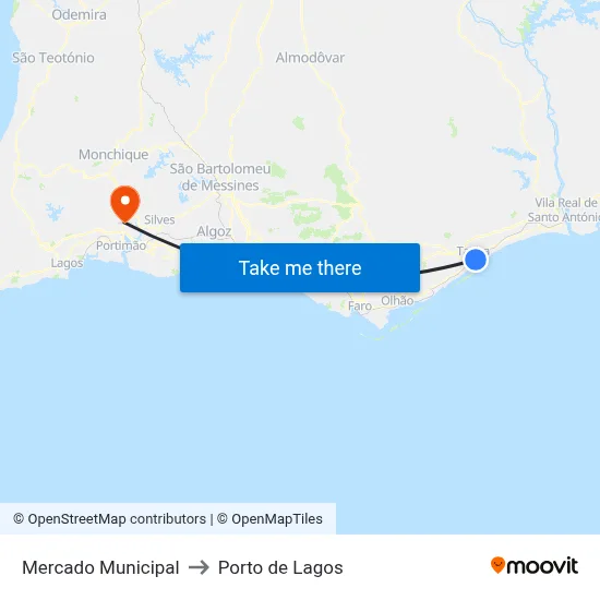 Mercado Municipal to Porto de Lagos map