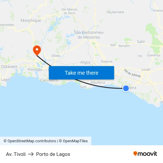 Av. Tivoli to Porto de Lagos map