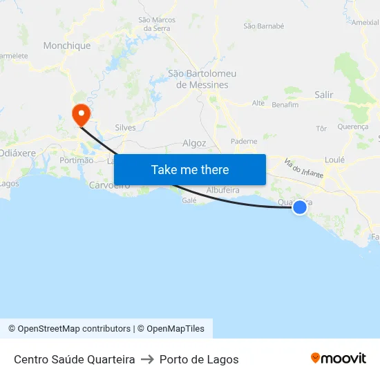 Centro Saúde Quarteira to Porto de Lagos map
