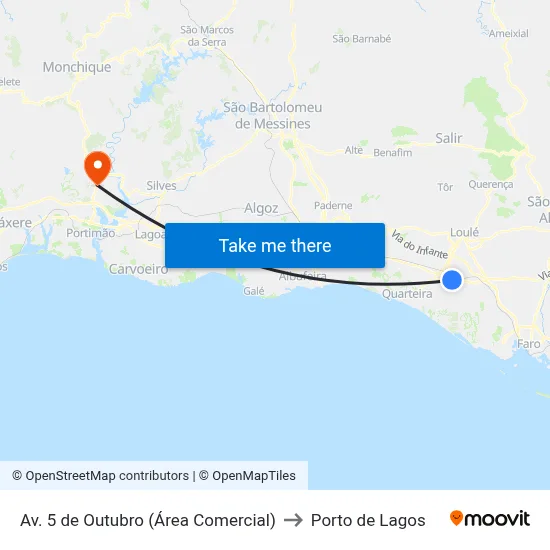 Av. 5 de Outubro (Área Comercial) to Porto de Lagos map