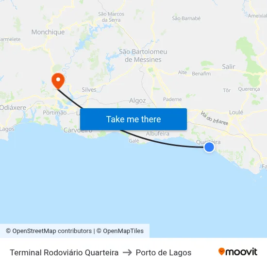Terminal Rodoviário Quarteira to Porto de Lagos map