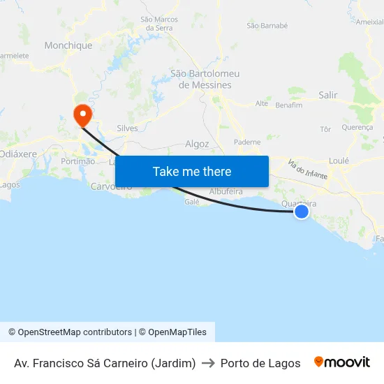 Av. Francisco Sá Carneiro (Jardim) to Porto de Lagos map