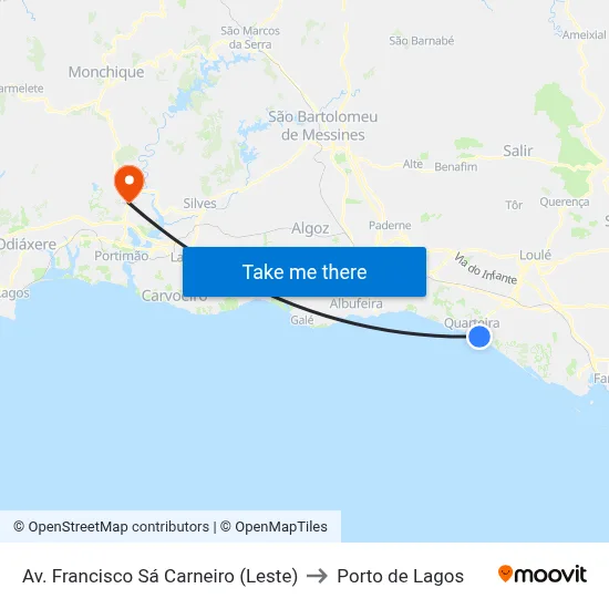 Av. Francisco Sá Carneiro (Leste) to Porto de Lagos map