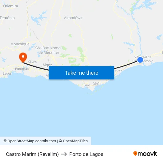 Castro Marim (Revelim) to Porto de Lagos map