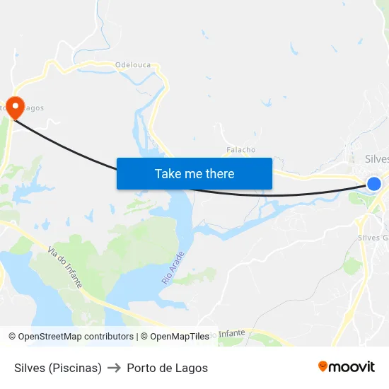 Silves (Piscinas) to Porto de Lagos map