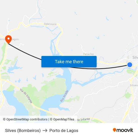 Silves (Bombeiros) to Porto de Lagos map