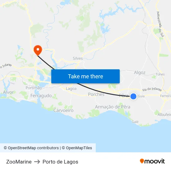ZooMarine to Porto de Lagos map