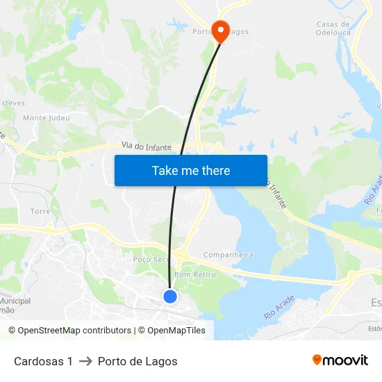 Cardosas 1 to Porto de Lagos map