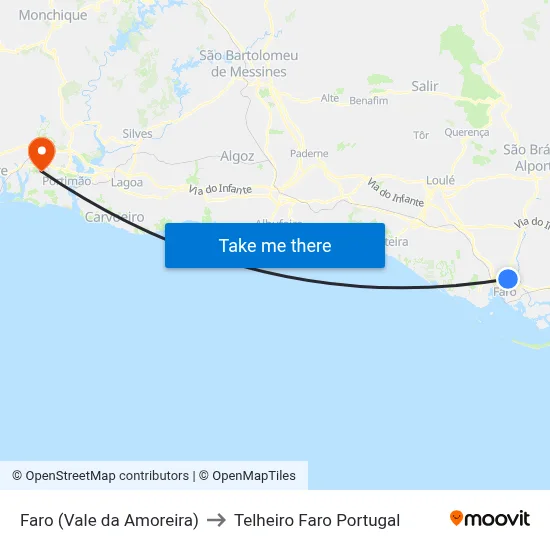 Faro (Vale da Amoreira) to Telheiro Faro Portugal map