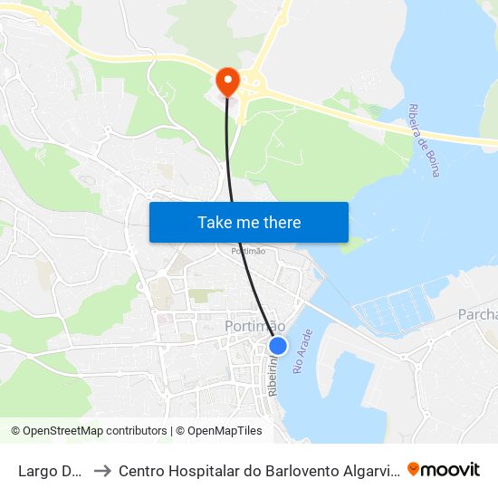 Largo Do Dique to Centro Hospitalar do Barlovento Algarvio-Hospital de Portimão map