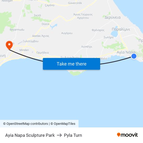 Ayia Napa Sculpture Park to Pyla Turn map
