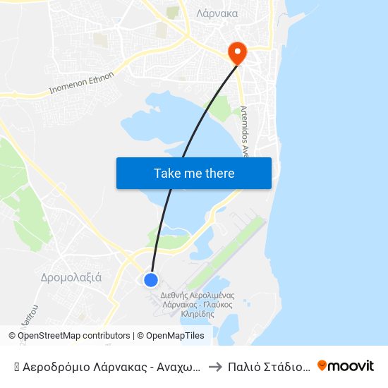 ✈ Αεροδρόμιο Λάρνακας - Αναχωρήσεις to Παλιό Στάδιο Γσζ map