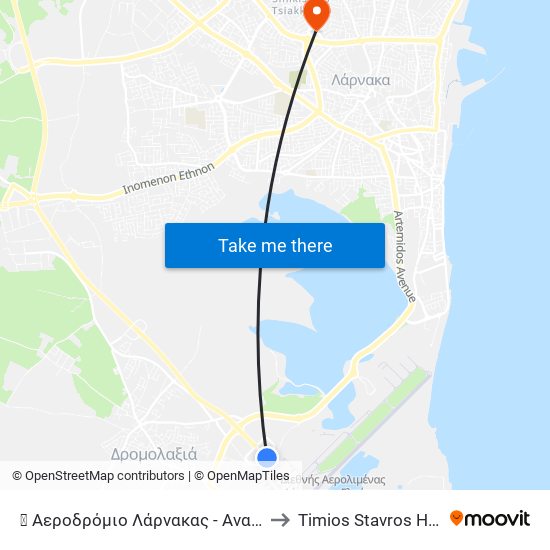 ✈ Αεροδρόμιο Λάρνακας - Αναχωρήσεις to Timios Stavros Hospital map