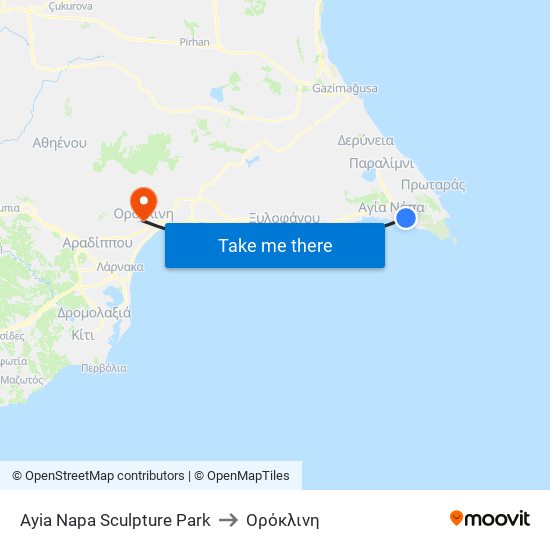 Ayia Napa Sculpture Park to Ορόκλινη map