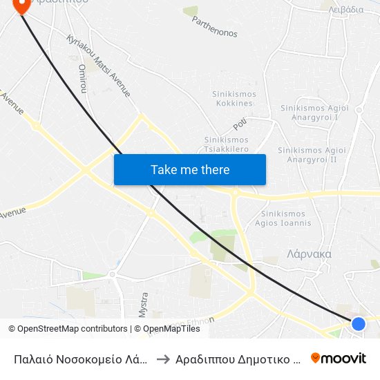 Παλαιό Νοσοκομείο Λάρνακας to Αραδιππου Δημοτικο Σταδιο map