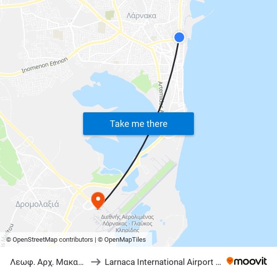 Λεωφ. Αρχ. Μακαρίου Γ΄- Φίλιου Τσιγαρίδη 1 to Larnaca International Airport (LCA) (Διεθνής Αερολιμένας Λάρνακας) map