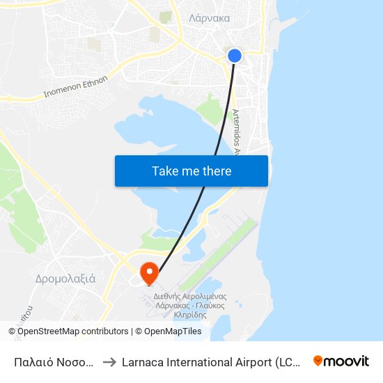 Παλαιό Νοσοκομείο Λάρνακας to Larnaca International Airport (LCA) (Διεθνής Αερολιμένας Λάρνακας) map