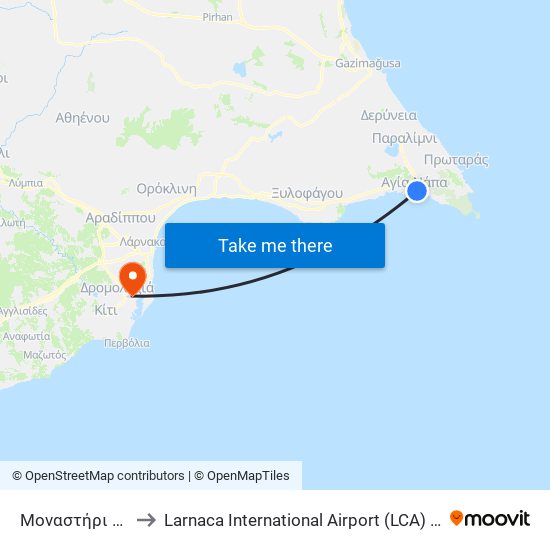 Μοναστήρι Αγίας Νάπας 2 to Larnaca International Airport (LCA) (Διεθνής Αερολιμένας Λάρνακας) map