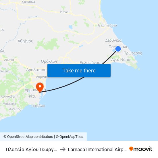 Πλατεία Αγίου Γεωργίου - Κεντρικός Σταθμός Αμμοχώστου to Larnaca International Airport (LCA) (Διεθνής Αερολιμένας Λάρνακας) map