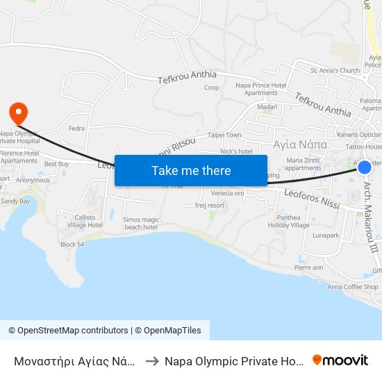 Μοναστήρι Αγίας Νάπας 2 to Napa Olympic Private Hospital map