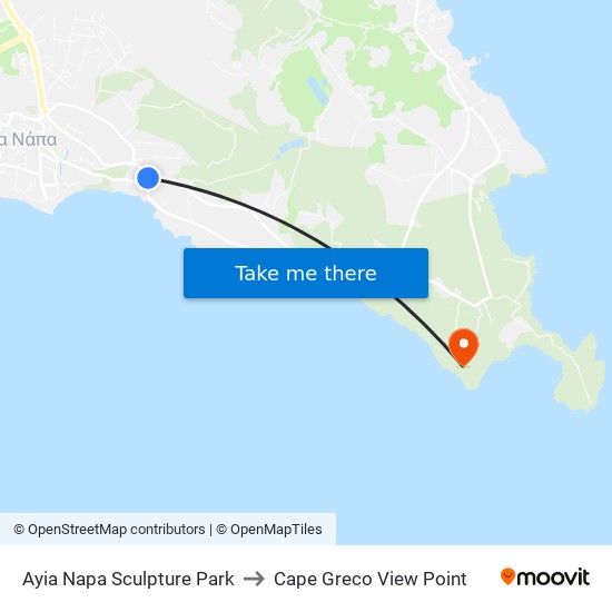 Ayia Napa Sculpture Park to Cape Greco View Point map
