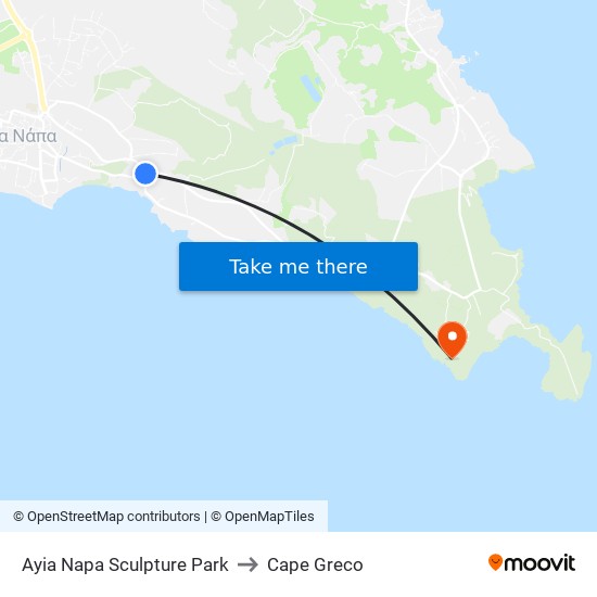 Ayia Napa Sculpture Park to Cape Greco map