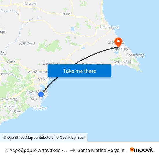 ✈ Αεροδρόμιο Λάρνακας - Αναχωρήσεις to Santa Marina Polyclinic Paralimni map