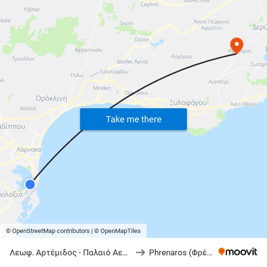 Λεωφ. Αρτέμιδος - Παλαιό Αεροδρόμιο 1 to Phrenaros (Φρέναρος) map