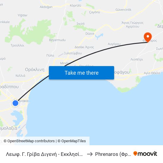 Λεωφ. Γ. Γρίβα Διγενή - Εκκλησία Αγ. Γεωργίου 2 to Phrenaros (Φρέναρος) map